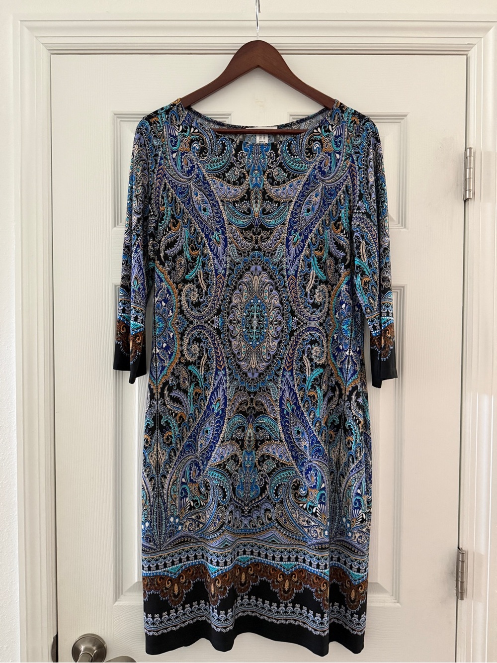 London Times Blue Teal Paisley Shift Dress